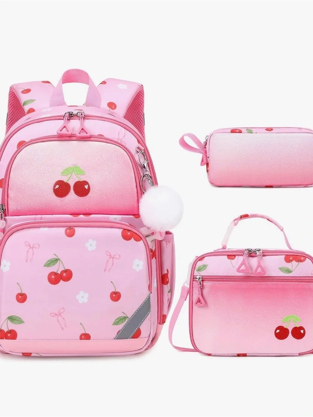 Brand New Kids Pink Cherry Backpack Set - Lunch Bag & Pencil Case